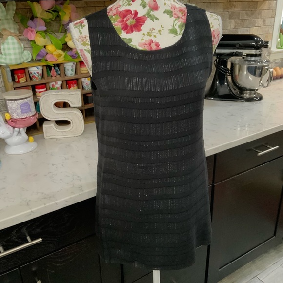 Eileen Fisher Tops - Eileen Fisher Silk Metallic Striped Lined Sleeveless Tunic Top Black XS New$218
